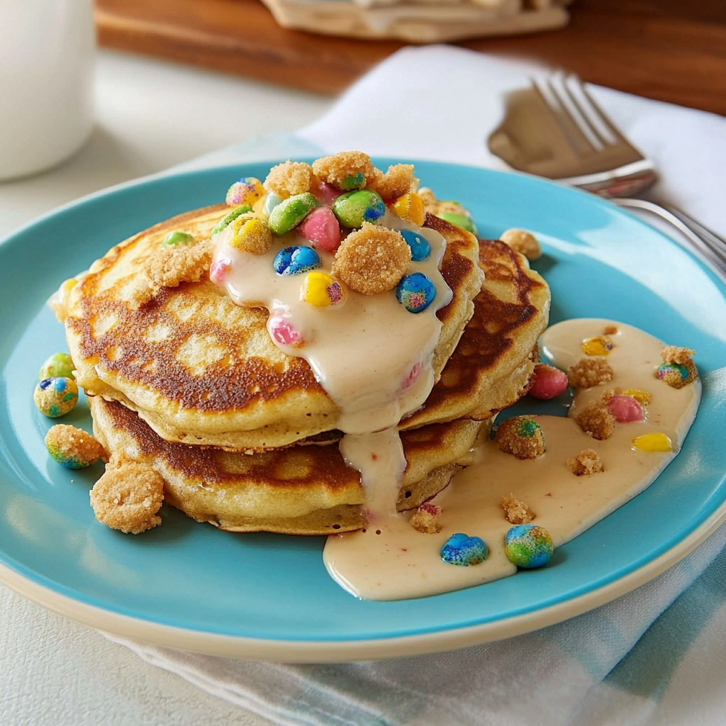 Recipe preparation for Lucky Charms Pancakes