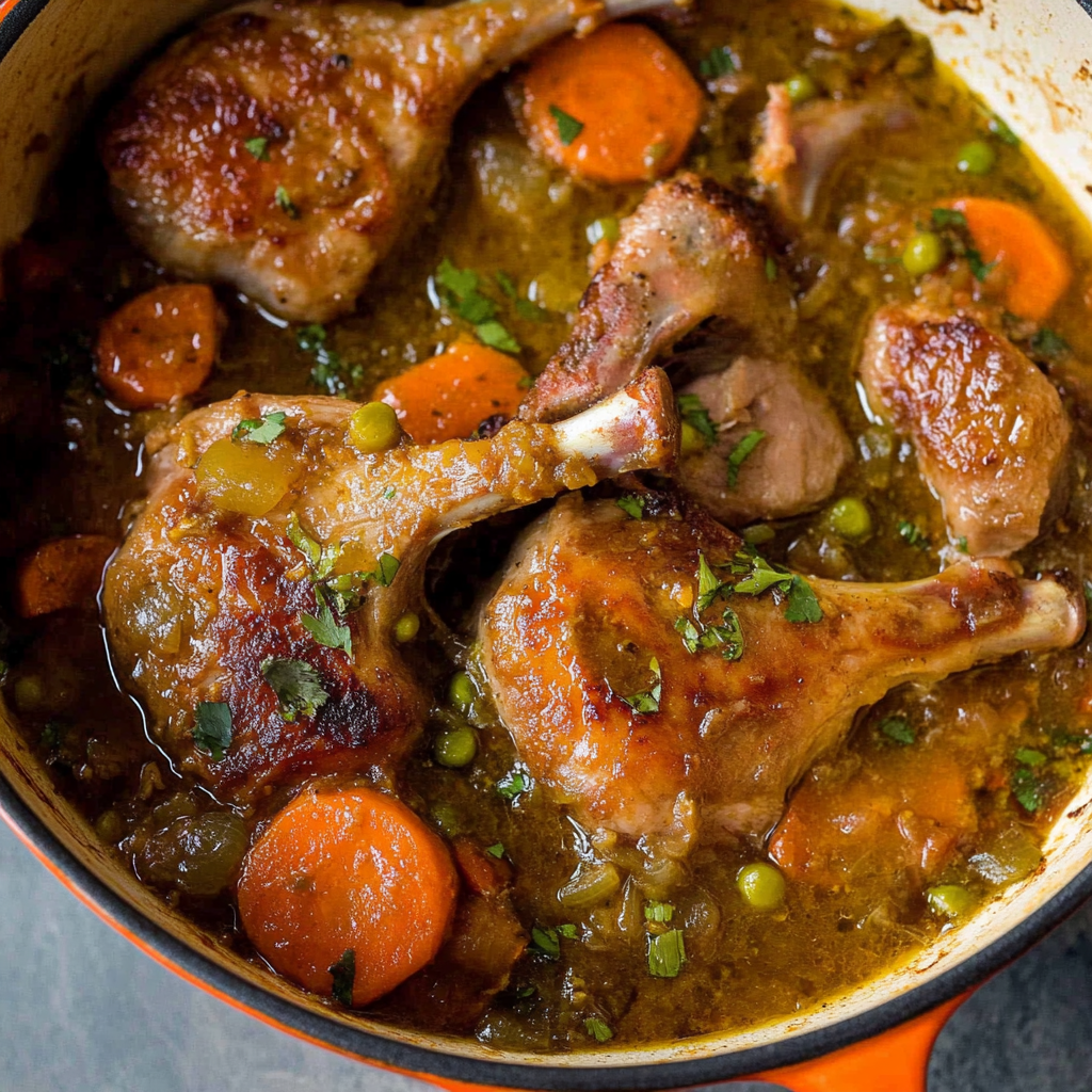 Recipe preparation for Mustardy Braised Rabbit with Carrots