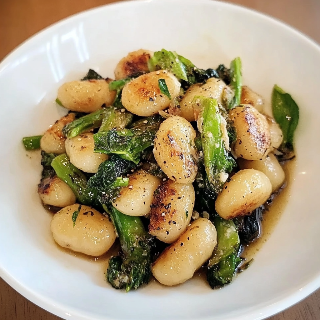 Recipe preparation for Skillet Gnocchi with Miso Butter and Asparagus