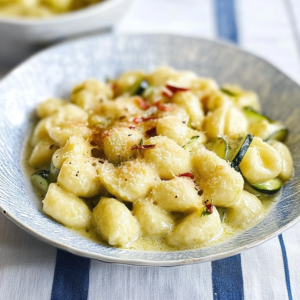 Recipe preparation for Gnocchi with Courgette, Mascarpone and Spring Onions
