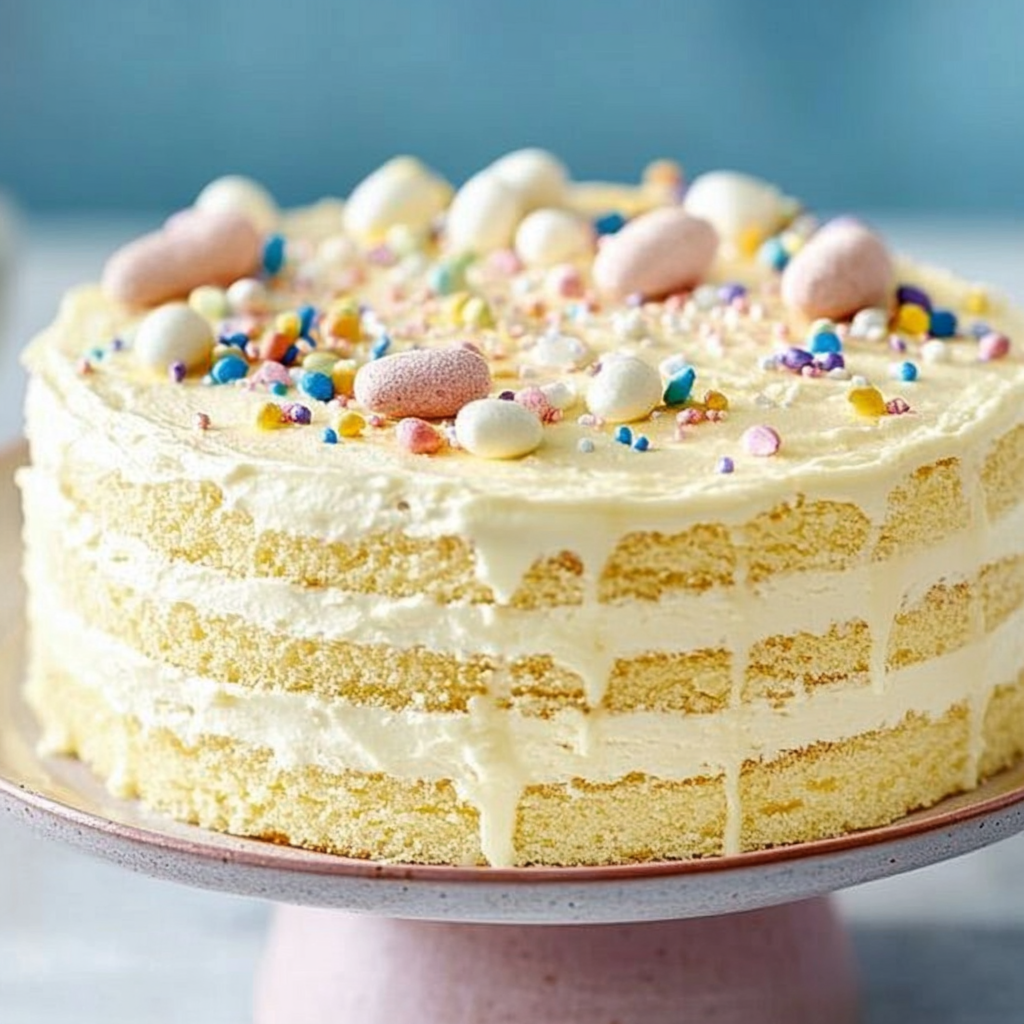Recipe preparation for Frosted White Chocolate Easter Cake