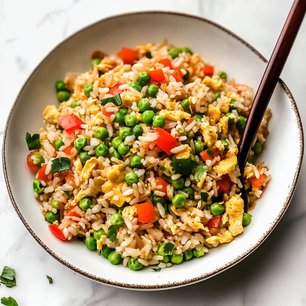 Recipe preparation for Peas and Egg Fried Rice