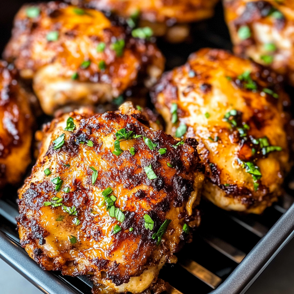 Recipe preparation for Air Fryer Chicken Thighs with Garlic Butter