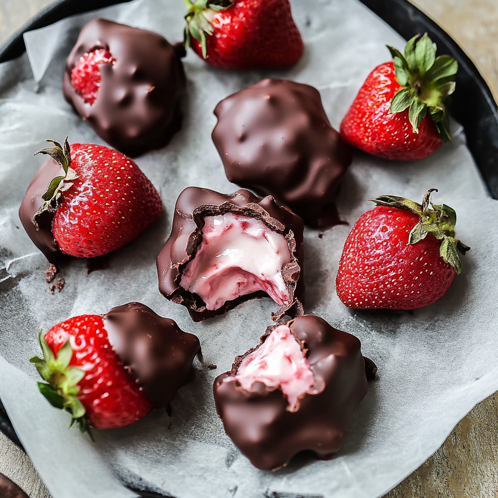 Recipe preparation for Strawberry Yogurt Clusters with Dark Chocolate Shell