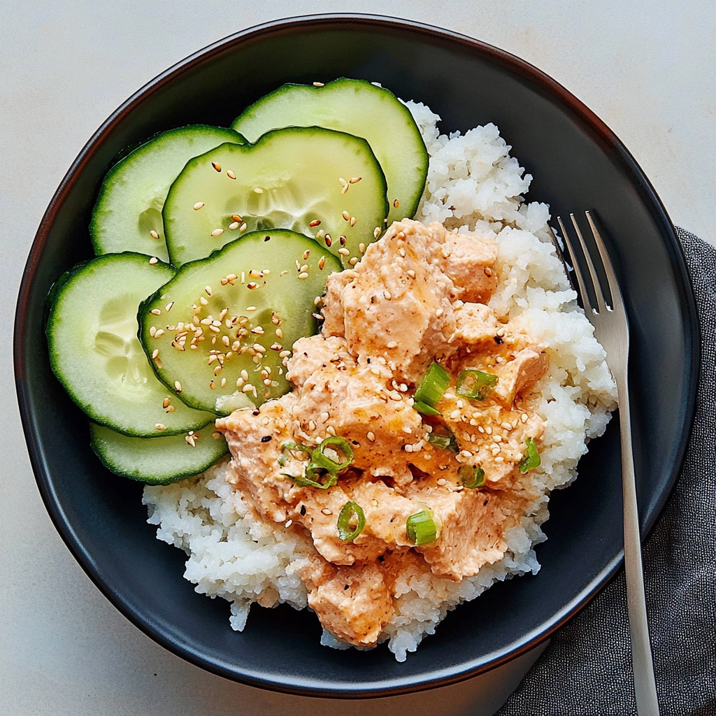 Recipe preparation for Spicy Tuna Cucumber Crunch Bowls with Sesame Soy Dressing