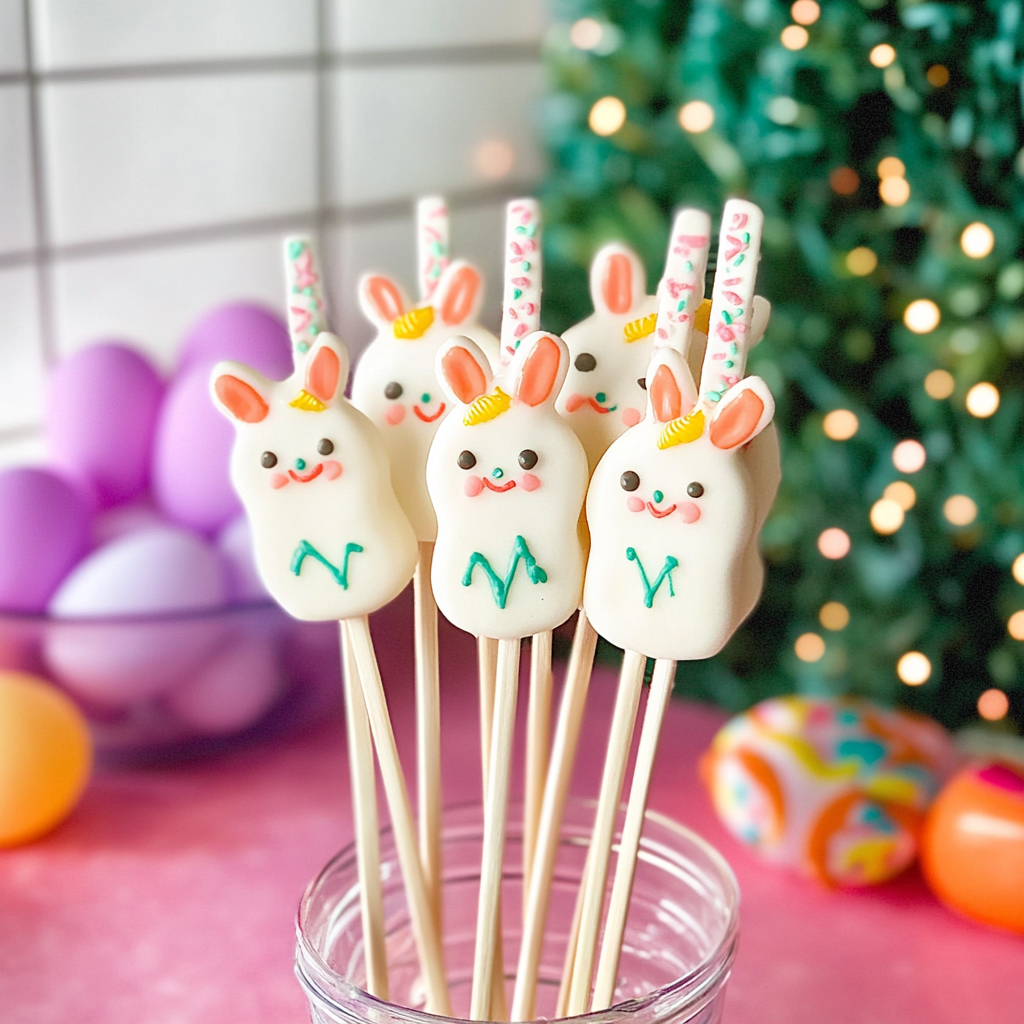 Recipe preparation for Easy Easter Bunny Marshmallow Pops