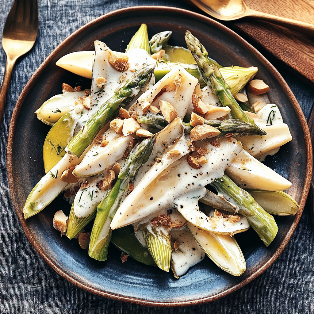 Recipe preparation for Asparagus and Endive Salad With Comté Cream