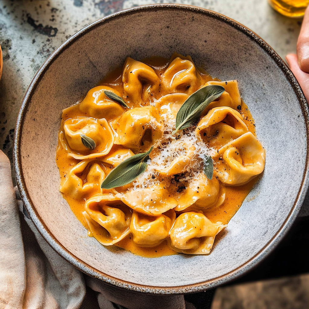 Recipe preparation for Brown Butter Pumpkin Tortellini Alla Vodka