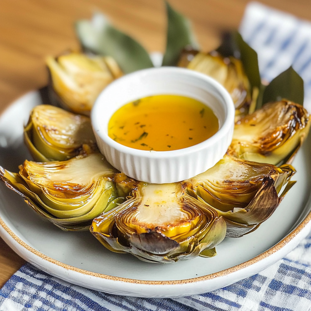 Recipe preparation for Artichokes With Lemon-Garlic Dipping Sauce