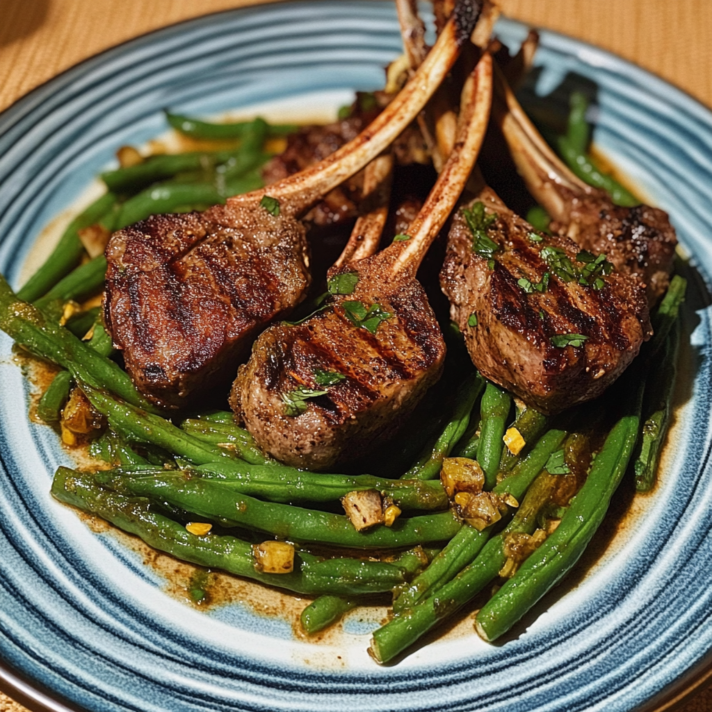 Recipe preparation for Spice-Rubbed Lamb Chops with Green Beans