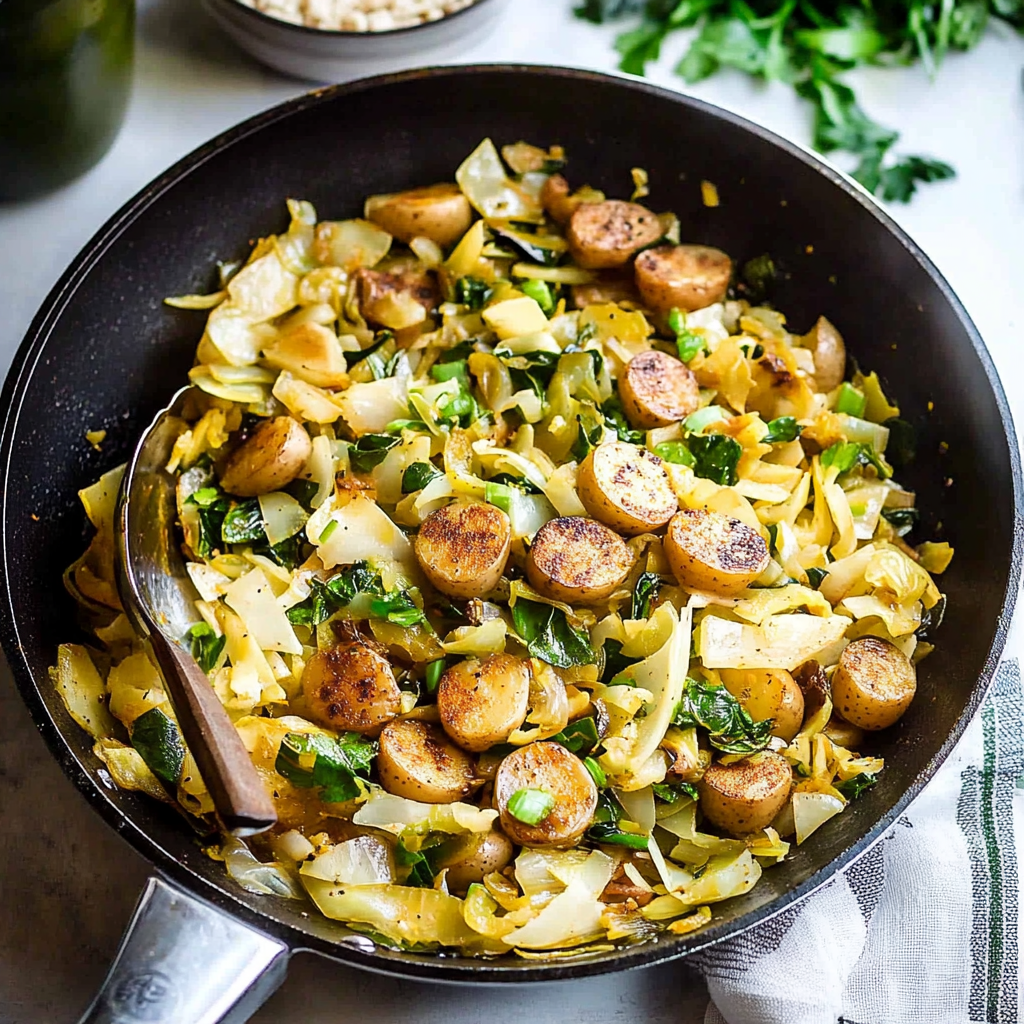 Recipe preparation for Potato, Spinach & Cabbage Skillet